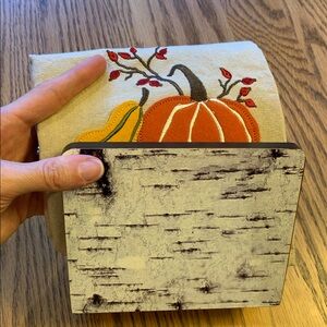 Embroidered Pumpkin kitchen towel with napkin holder